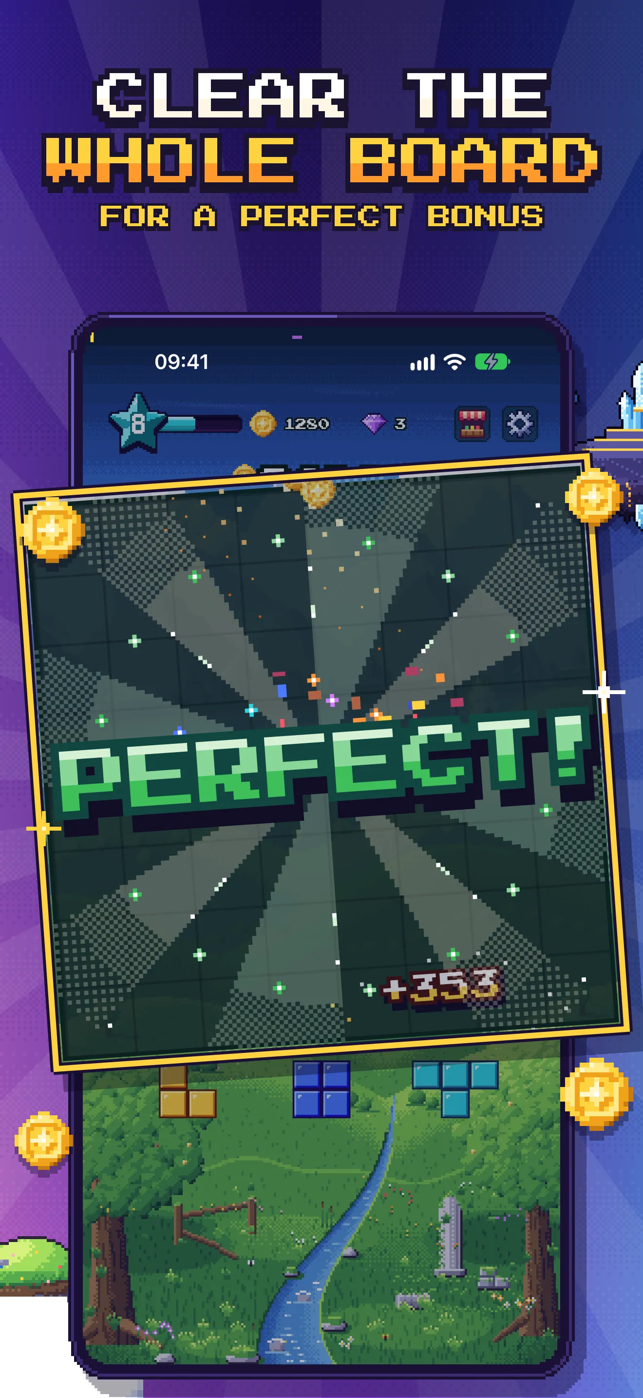 Clear the whole board for a perfect bonus