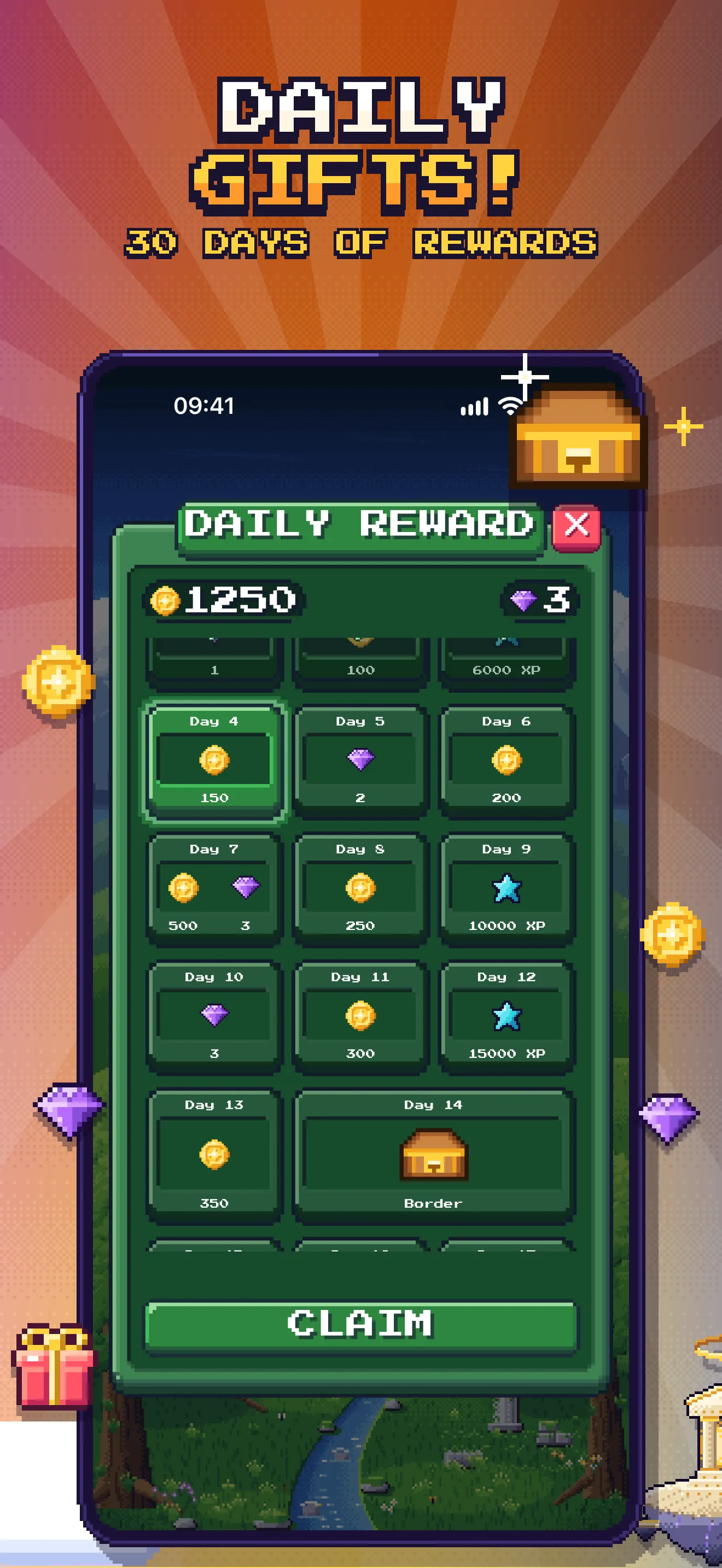 Daily gifts: a calendar with 30 days of rewards