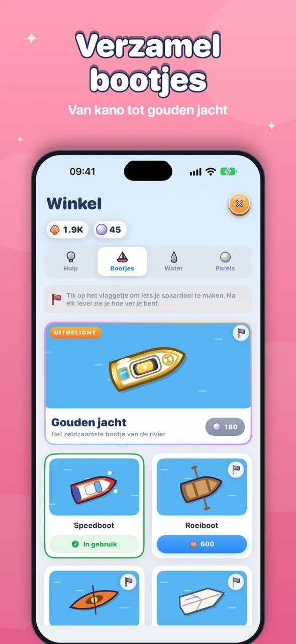 Collect boats, from canoe to golden yacht